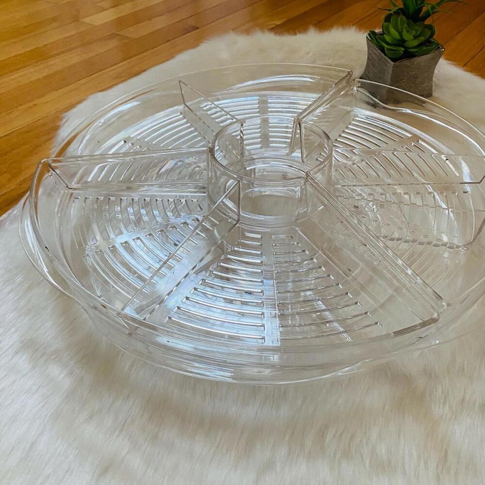 Lazy Susan Rotating Clear Plastic Divided Serving Tray and Bottom Ice tray